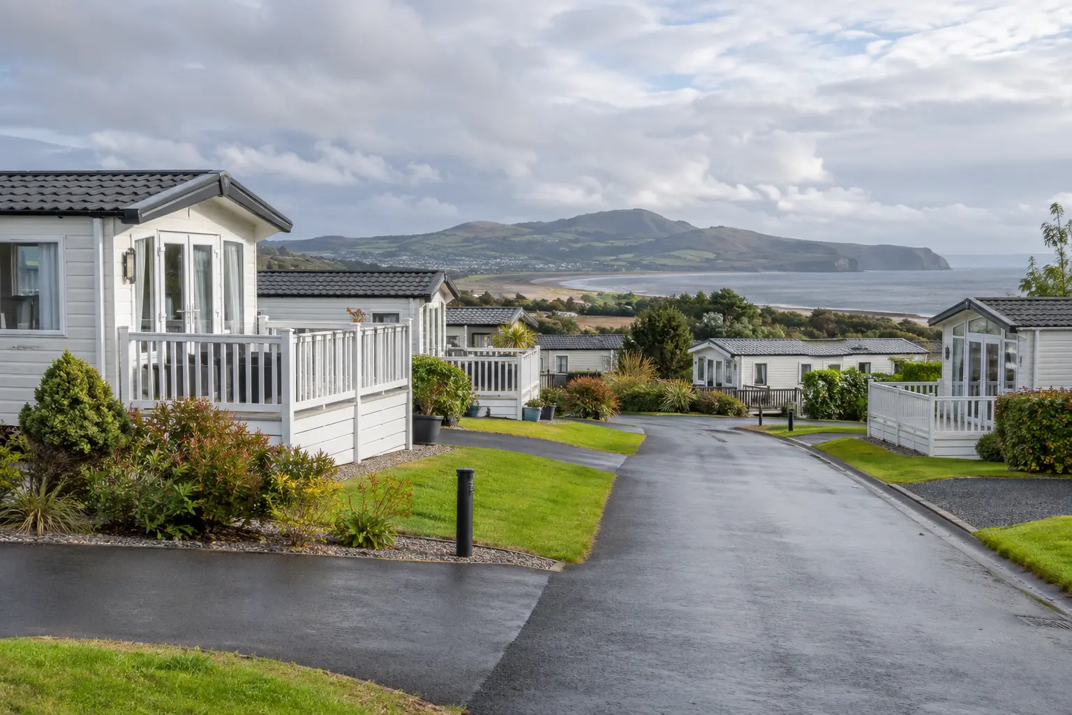 Editorial image of a coastal caravan and holiday park in North Wales